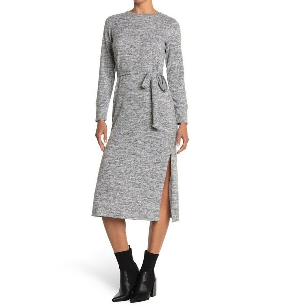 Tash + Sophie Women Grey Knit Casual Side Slit Long Sleeve Midi Dress Size S